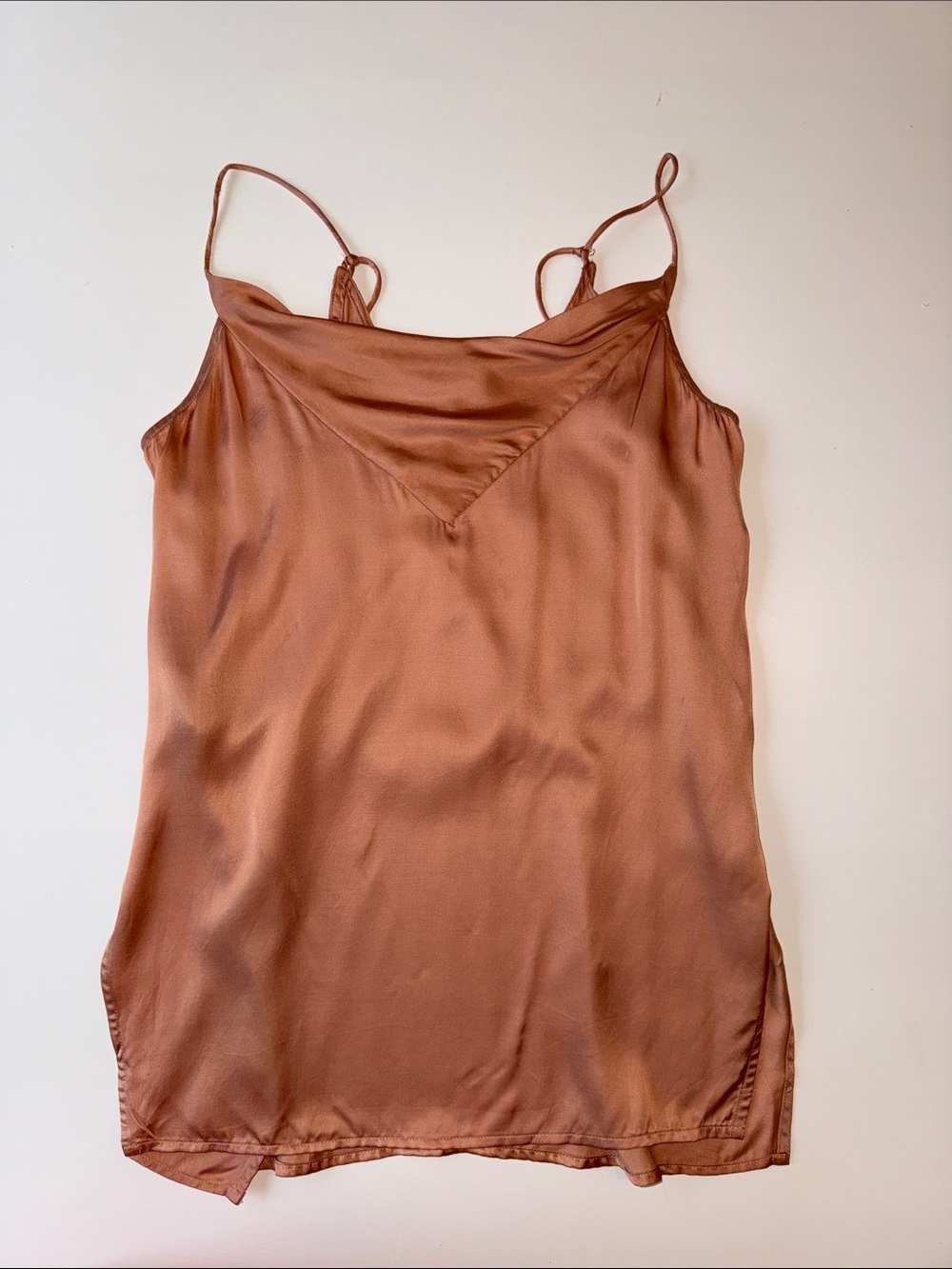 Anthropologie Satin Cowl Neck Cami in Copper Brown
